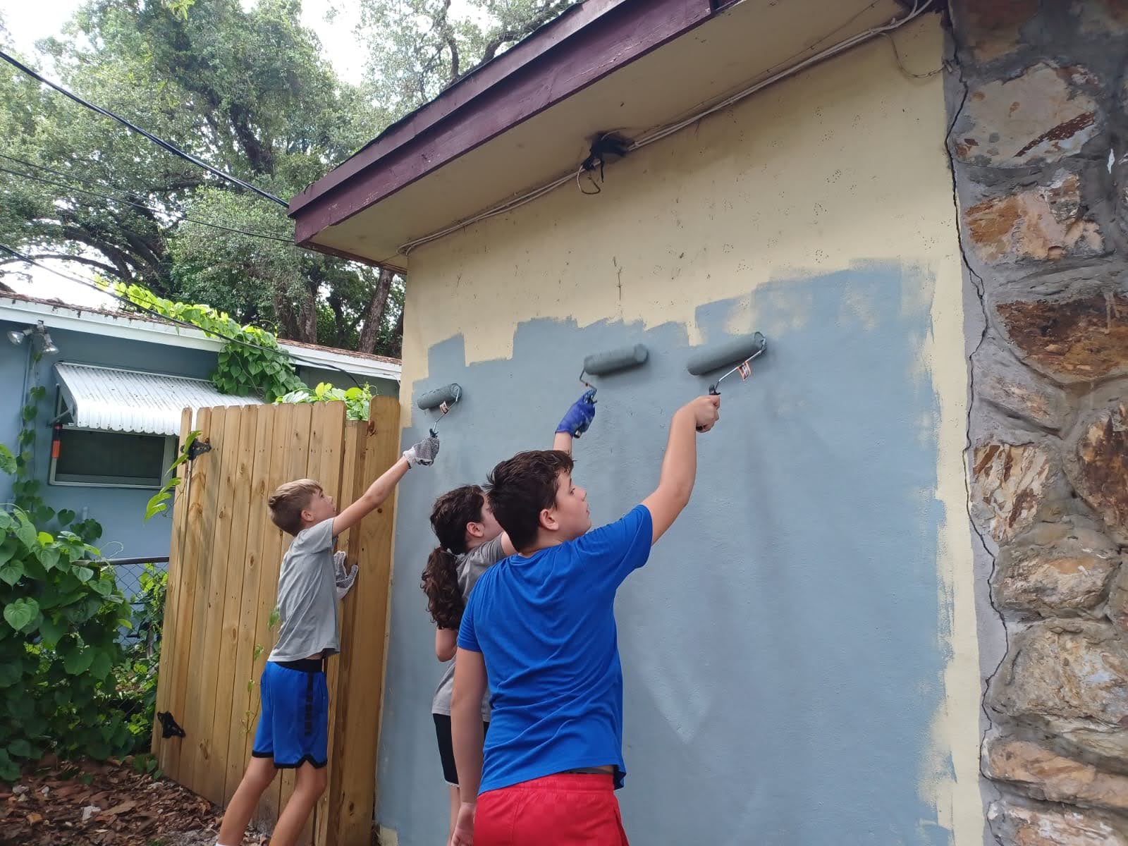 people outside house